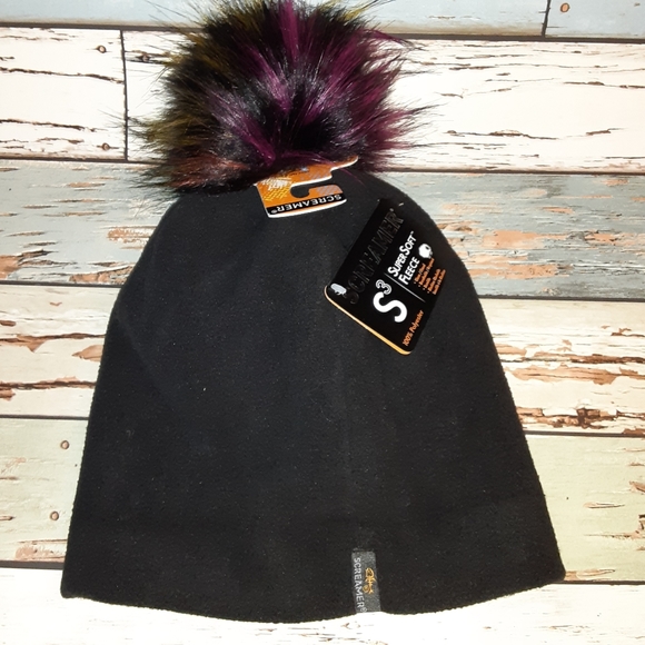 SCREAMER FLEECE HAT BLACK W/  MULTI COLORED POMPOM - Picture 4 of 7